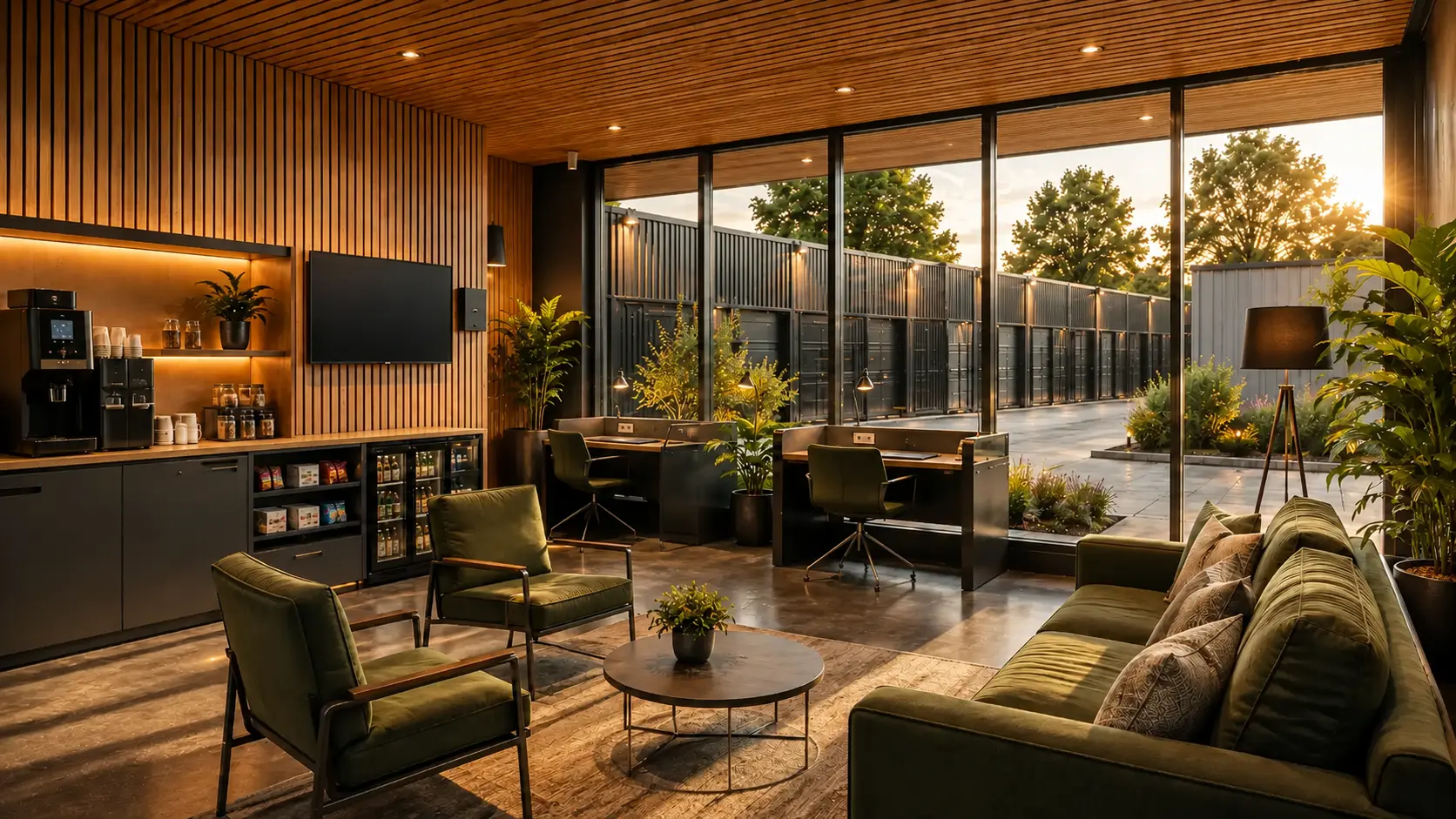 Concept interior of the Basecamp Members Lounge with coffee, hot desks and seating